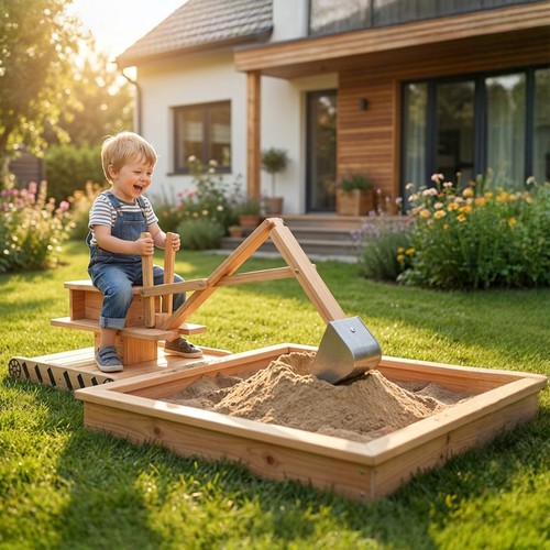 Wooden sandbox with - sandbox, digger